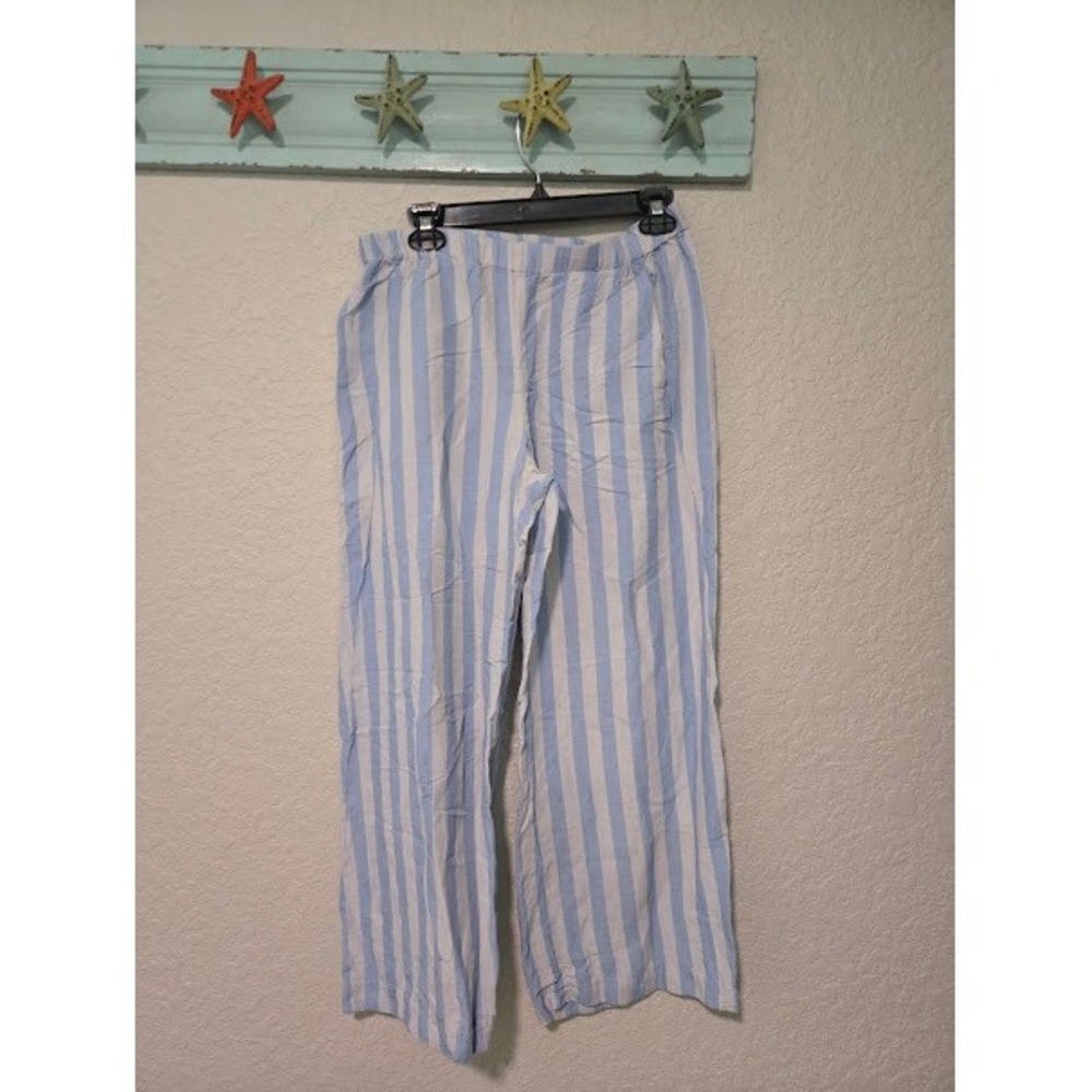 Anthro Blue Striped Wide Leg Pants